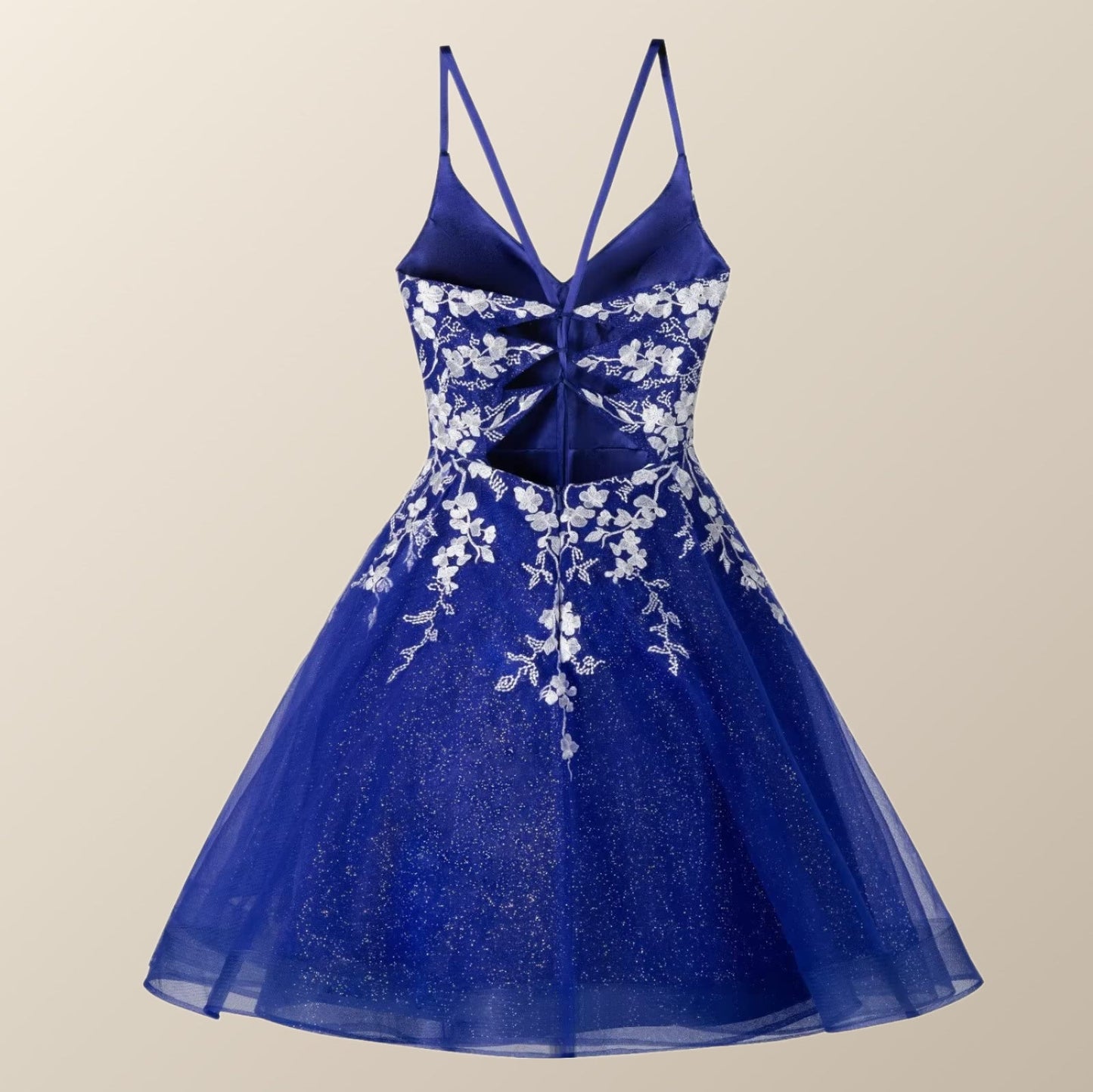 Straps Blue and White Floral Short Dress