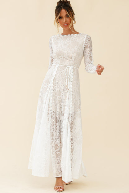 Palm Springs Long Sleeve Lace Overlay Maxi Dress White