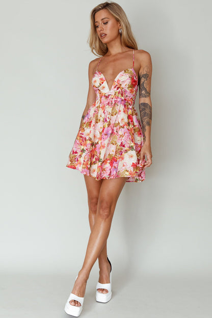 Le Jardins A-Line Mini Dress Floral Orange