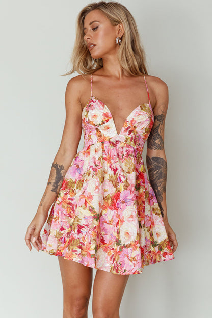 Le Jardins A-Line Mini Dress Floral Orange