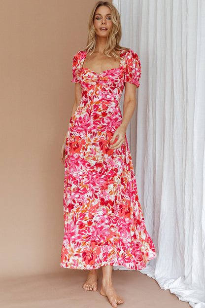 Montebello Puff Sleeve Maxi Dress Floral Pink/Orange