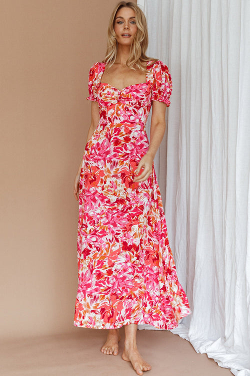 Montebello Puff Sleeve Maxi Dress Floral Pink/Orange