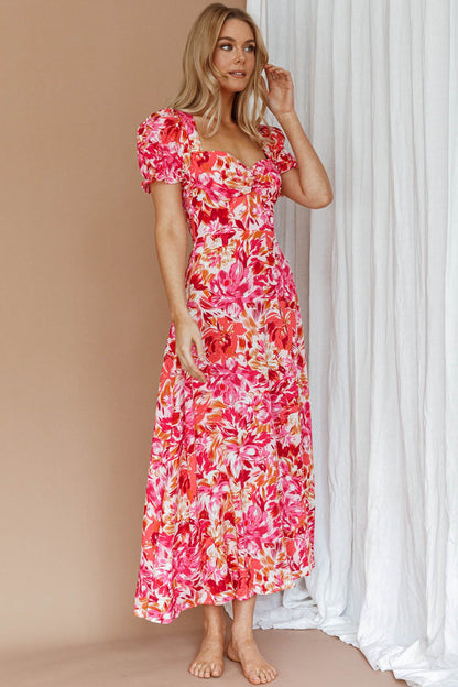 Montebello Puff Sleeve Maxi Dress Floral Pink/Orange