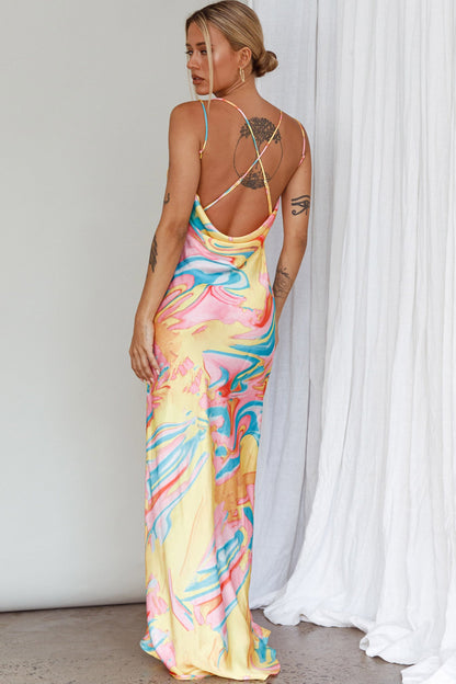 Moment With You Ruched Bust Midi Dress Swirl Yellow/Green