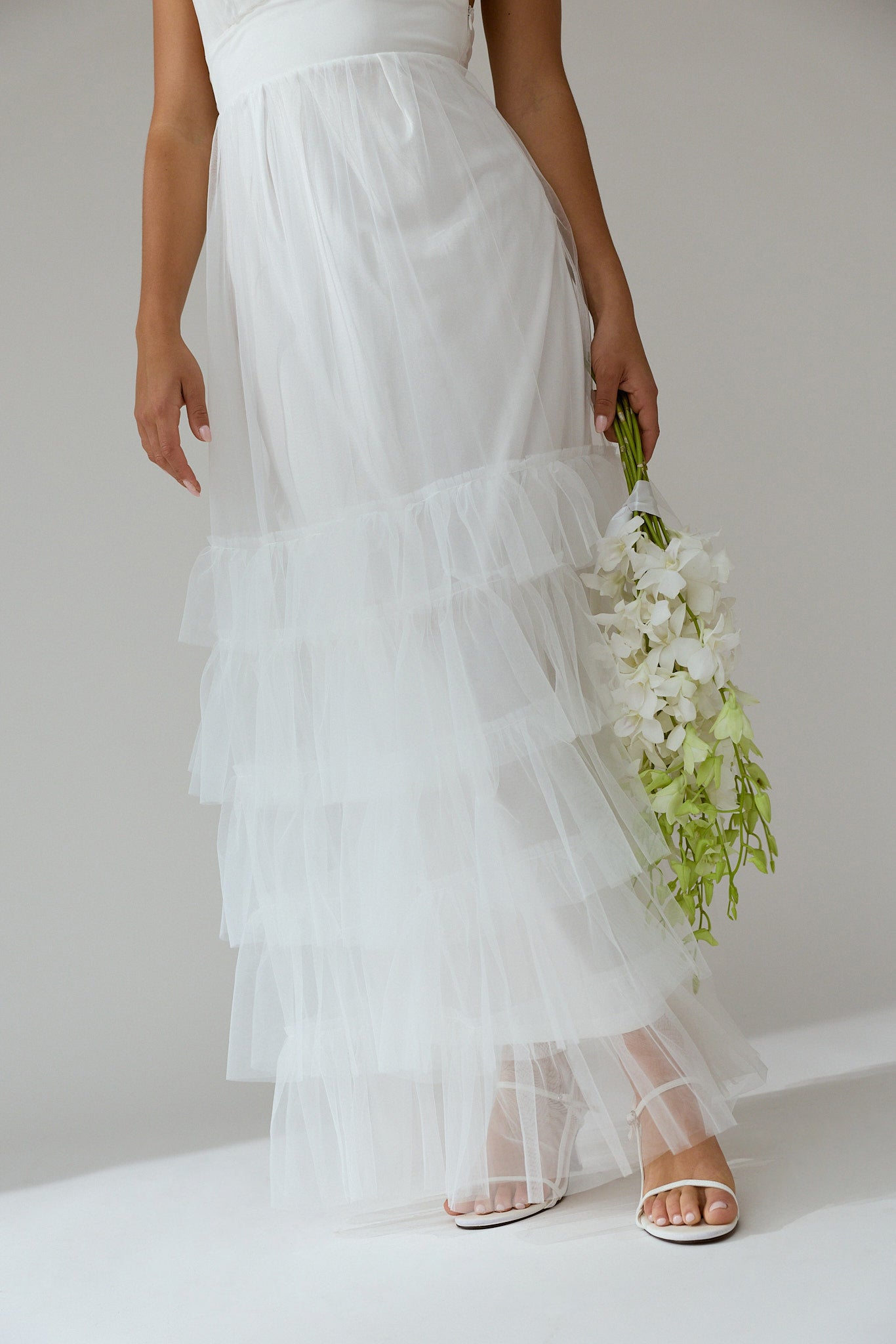 Nerida Twist Back Frill Trim Mesh Maxi Dress White