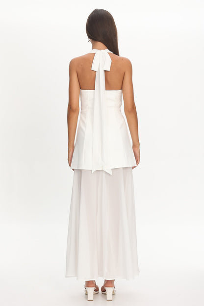 Opulent Halterneck Layered Maxi Dress White
