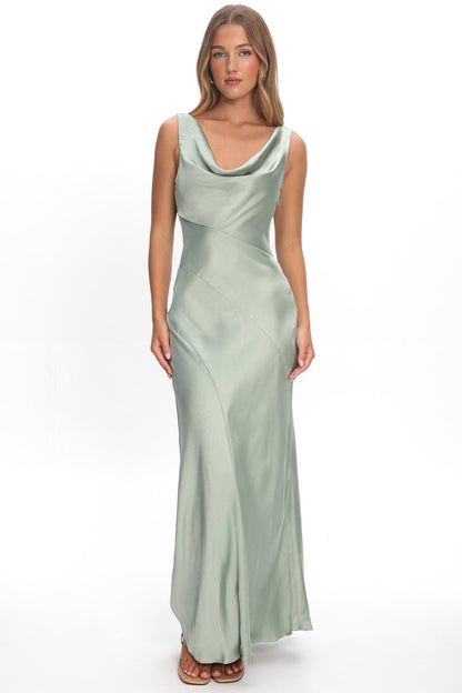 Good Intentions Cowl Neck Open Back Maxi Dress Sage