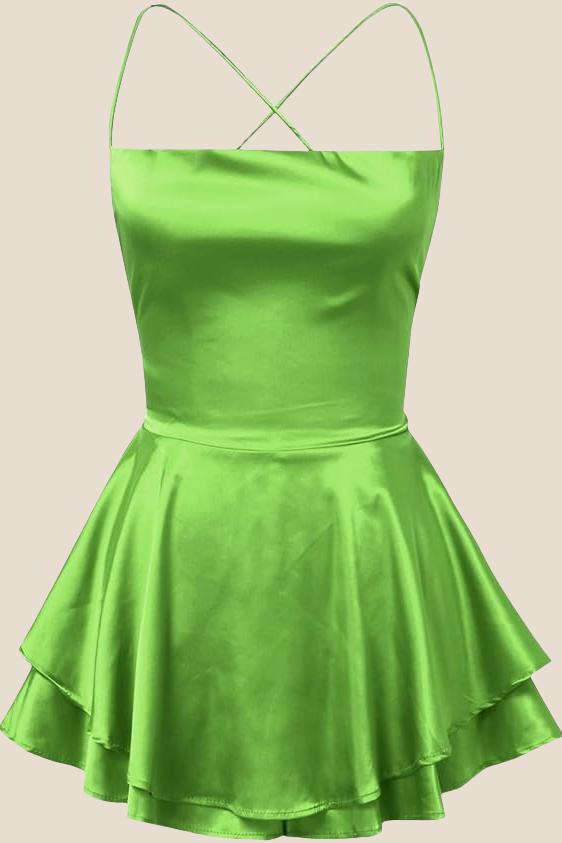 Straps Red Lace-up Back Tiered Party Dress