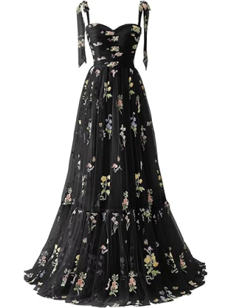 Elegant Spaghetti Straps A-line Floral Floor-length Bridesmaid Dresses