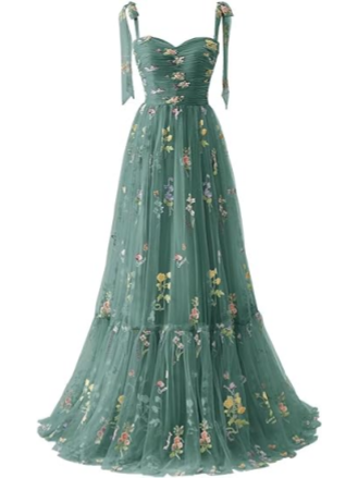 Elegant Spaghetti Straps A-line Floral Floor-length Bridesmaid Dresses