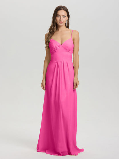A-Line Spaghetti Straps V-Neck Floor Length Chiffon Bridesmaid Dress