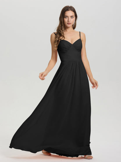 A-Line Spaghetti Straps V-Neck Floor Length Chiffon Bridesmaid Dress