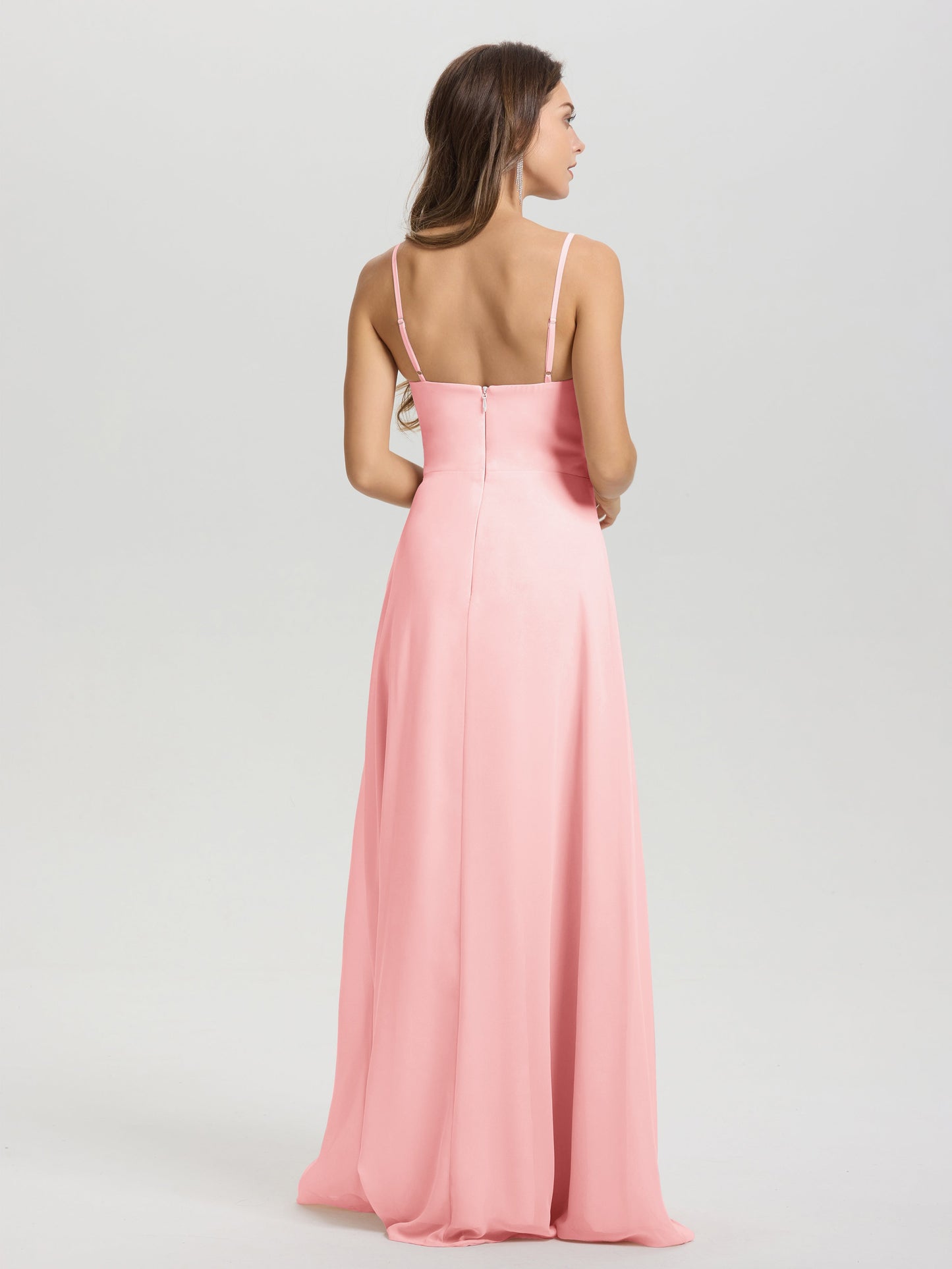A-Line Spaghetti Straps V-Neck Floor Length Chiffon Bridesmaid Dress