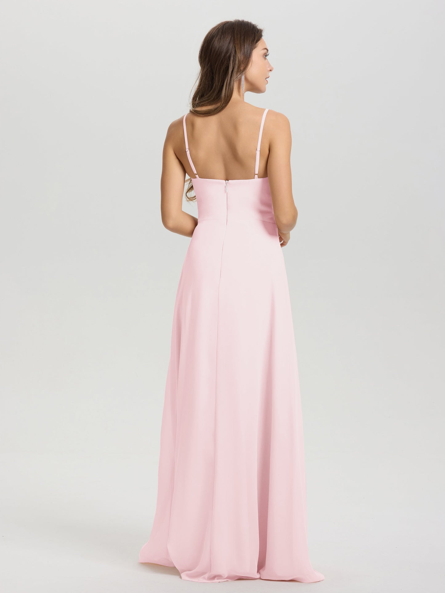 A-Line Spaghetti Straps V-Neck Floor Length Chiffon Bridesmaid Dress