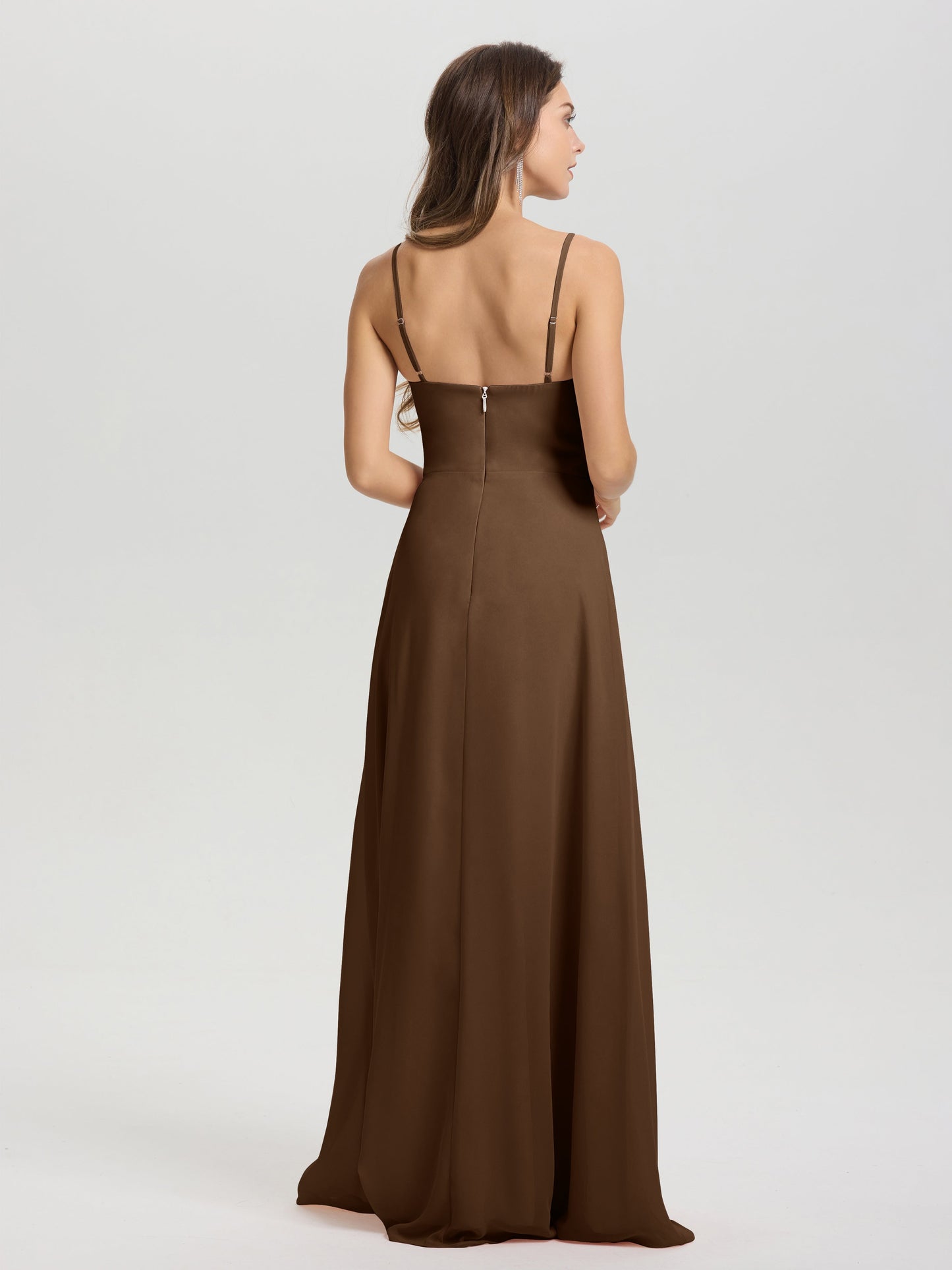 A-Line Spaghetti Straps V-Neck Floor Length Chiffon Bridesmaid Dress