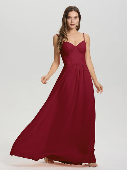 A-Line Spaghetti Straps V-Neck Floor Length Chiffon Bridesmaid Dress