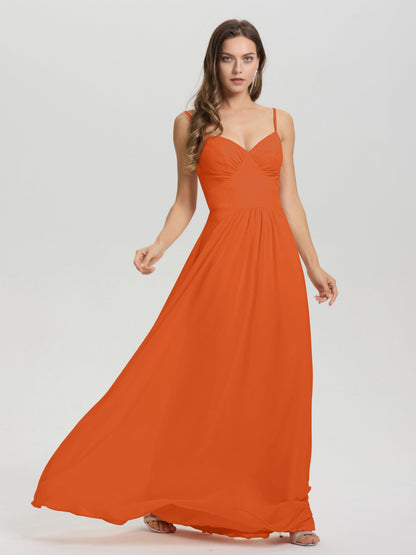 A-Line Spaghetti Straps V-Neck Floor Length Chiffon Bridesmaid Dress