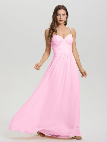 A-Line Spaghetti Straps V-Neck Floor Length Chiffon Bridesmaid Dress
