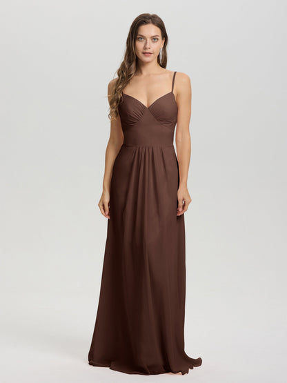 A-Line Spaghetti Straps V-Neck Floor Length Chiffon Bridesmaid Dress