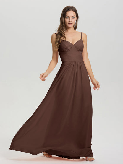 A-Line Spaghetti Straps V-Neck Floor Length Chiffon Bridesmaid Dress