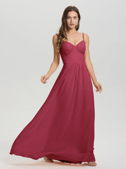 A-Line Spaghetti Straps V-Neck Floor Length Chiffon Bridesmaid Dress