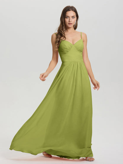 A-Line Spaghetti Straps V-Neck Floor Length Chiffon Bridesmaid Dress
