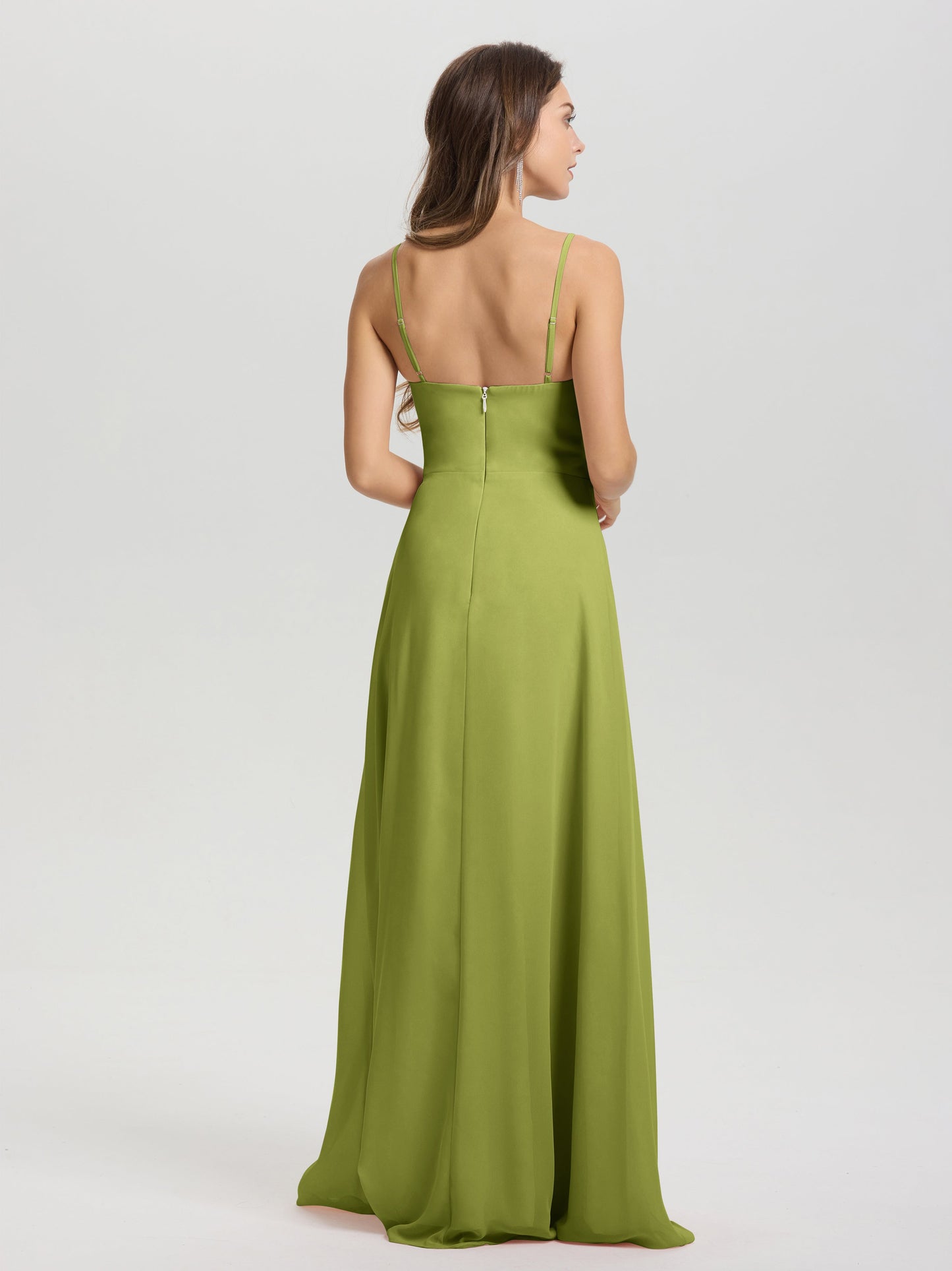 A-Line Spaghetti Straps V-Neck Floor Length Chiffon Bridesmaid Dress
