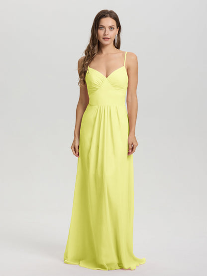 A-Line Spaghetti Straps V-Neck Floor Length Chiffon Bridesmaid Dress