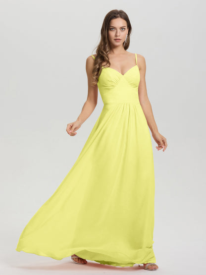 A-Line Spaghetti Straps V-Neck Floor Length Chiffon Bridesmaid Dress