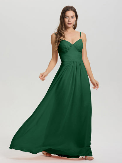 A-Line Spaghetti Straps V-Neck Floor Length Chiffon Bridesmaid Dress