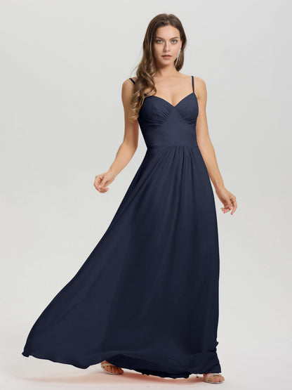 A-Line Spaghetti Straps V-Neck Floor Length Chiffon Bridesmaid Dress