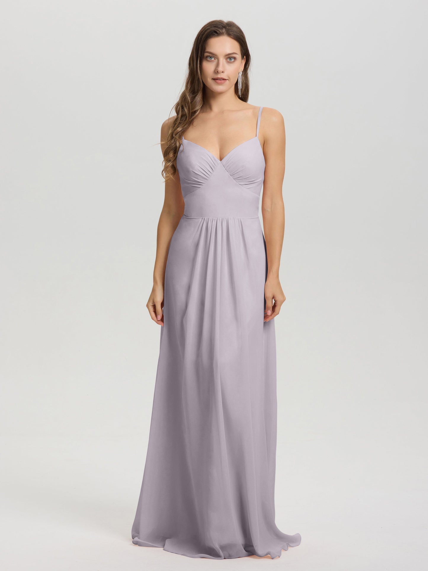 A-Line Spaghetti Straps V-Neck Floor Length Chiffon Bridesmaid Dress