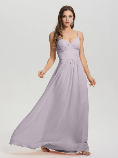 A-Line Spaghetti Straps V-Neck Floor Length Chiffon Bridesmaid Dress