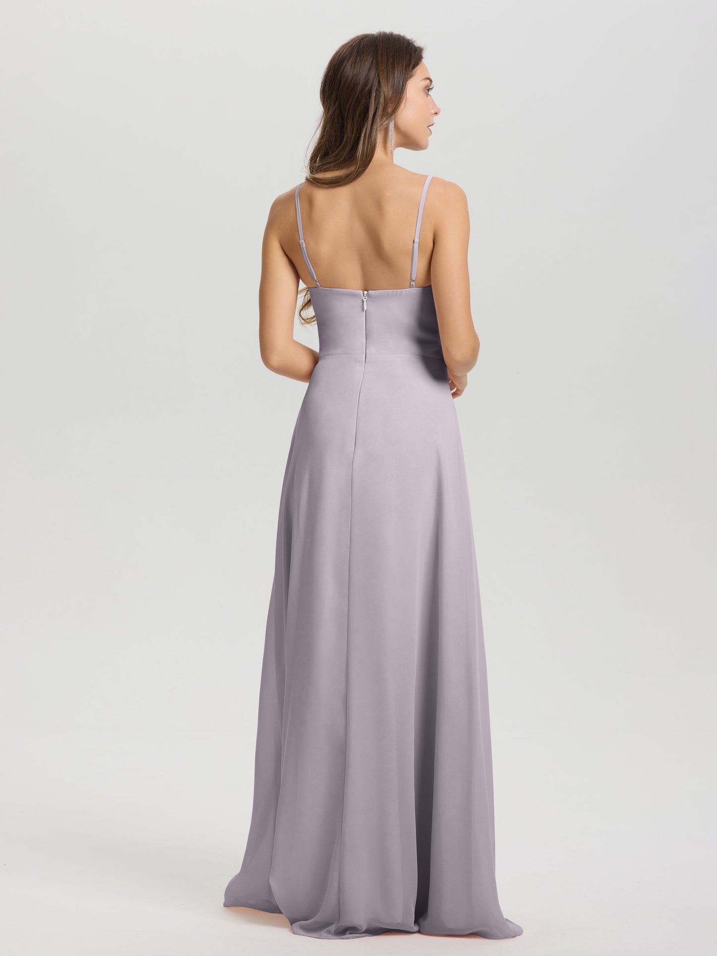 A-Line Spaghetti Straps V-Neck Floor Length Chiffon Bridesmaid Dress