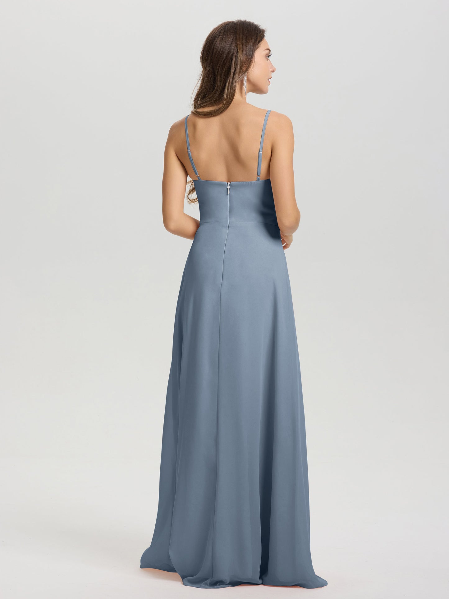A-Line Spaghetti Straps V-Neck Floor Length Chiffon Bridesmaid Dress