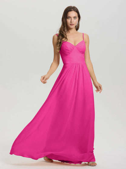A-Line Spaghetti Straps V-Neck Floor Length Chiffon Bridesmaid Dress