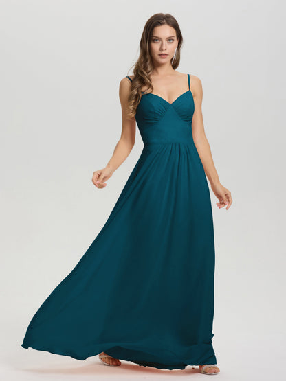 A-Line Spaghetti Straps V-Neck Floor Length Chiffon Bridesmaid Dress