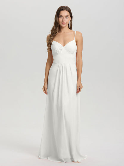 A-Line Spaghetti Straps V-Neck Floor Length Chiffon Bridesmaid Dress