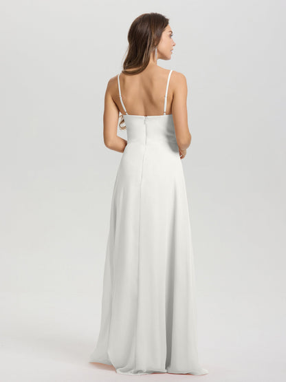 A-Line Spaghetti Straps V-Neck Floor Length Chiffon Bridesmaid Dress