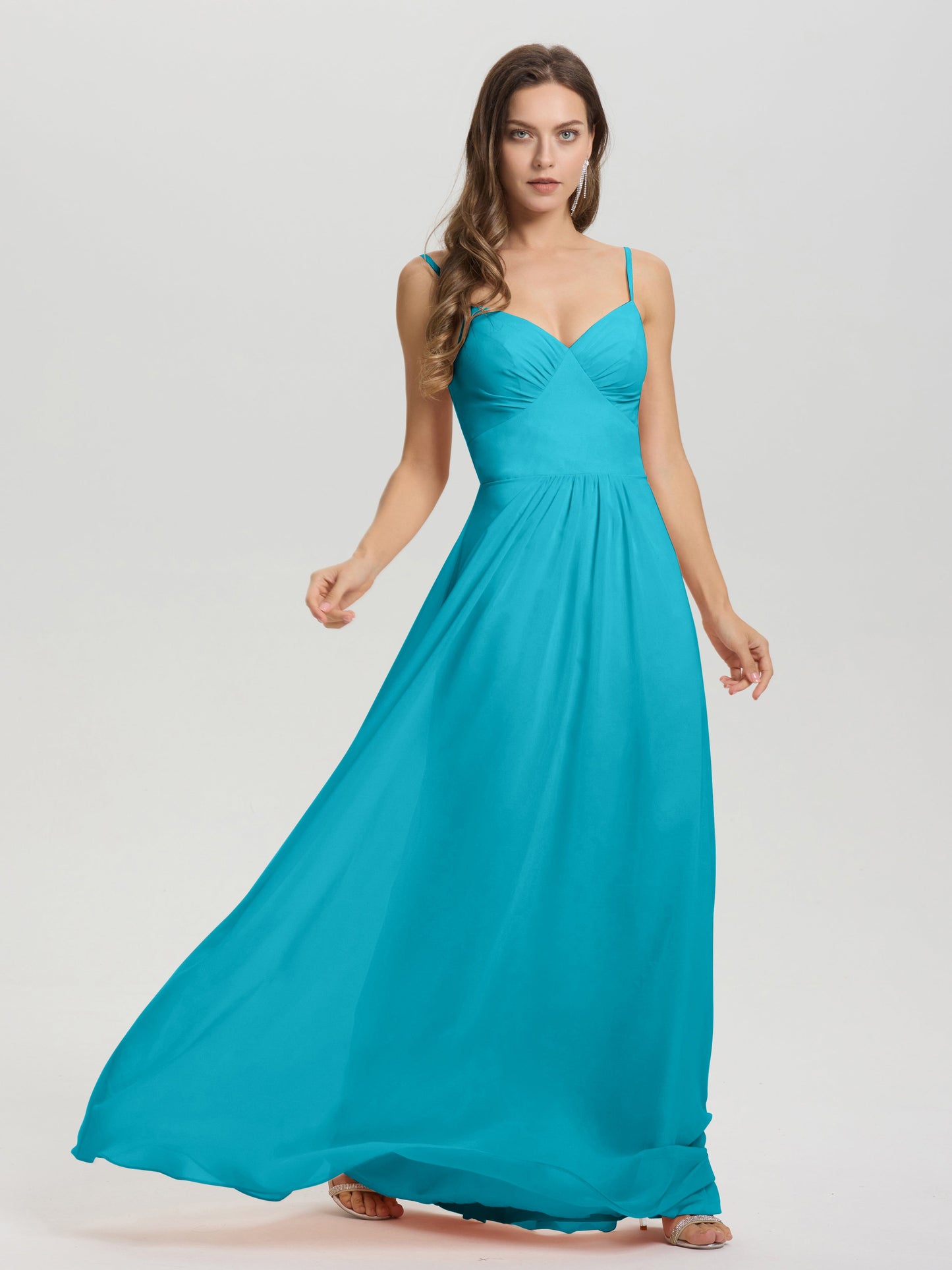 A-Line Spaghetti Straps V-Neck Floor Length Chiffon Bridesmaid Dress