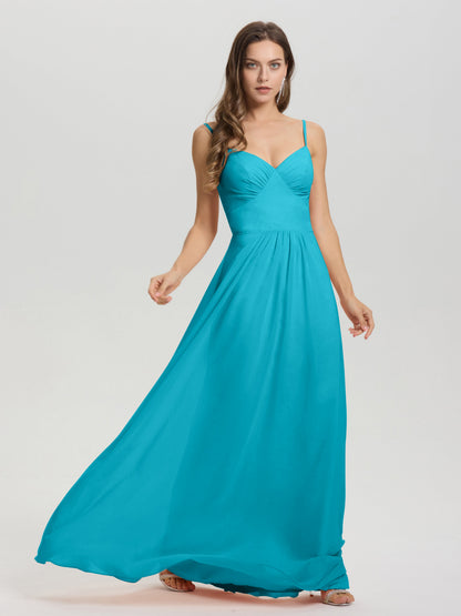 A-Line Spaghetti Straps V-Neck Floor Length Chiffon Bridesmaid Dress