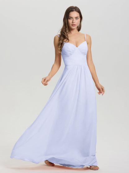 A-Line Spaghetti Straps V-Neck Floor Length Chiffon Bridesmaid Dress