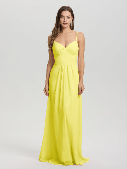 A-Line Spaghetti Straps V-Neck Floor Length Chiffon Bridesmaid Dress