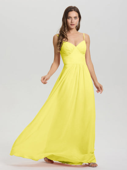 A-Line Spaghetti Straps V-Neck Floor Length Chiffon Bridesmaid Dress