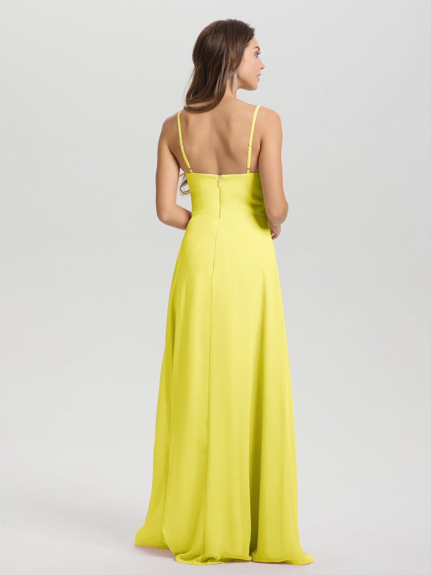 A-Line Spaghetti Straps V-Neck Floor Length Chiffon Bridesmaid Dress