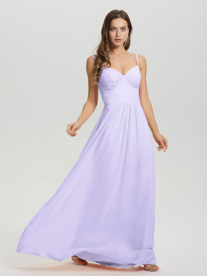 A-Line Spaghetti Straps V-Neck Floor Length Chiffon Bridesmaid Dress