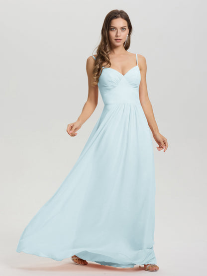 A-Line Spaghetti Straps V-Neck Floor Length Chiffon Bridesmaid Dress