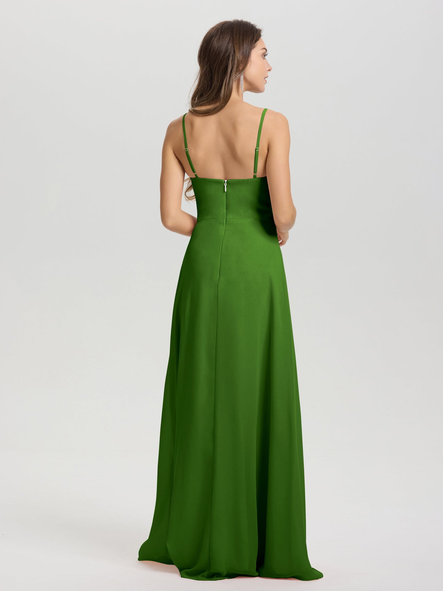 A-Line Spaghetti Straps V-Neck Floor Length Chiffon Bridesmaid Dress