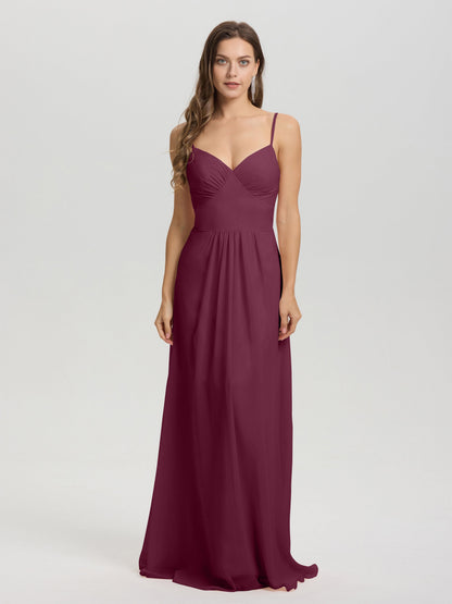 A-Line Spaghetti Straps V-Neck Floor Length Chiffon Bridesmaid Dress