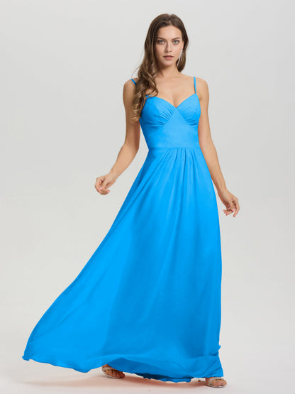 A-Line Spaghetti Straps V-Neck Floor Length Chiffon Bridesmaid Dress